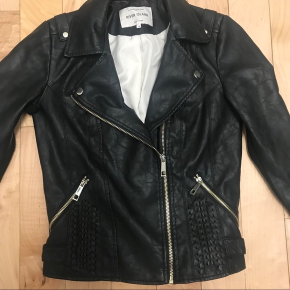 River Island Vegan Faux Leather Black Moto Jacket - Picture 3 of 8